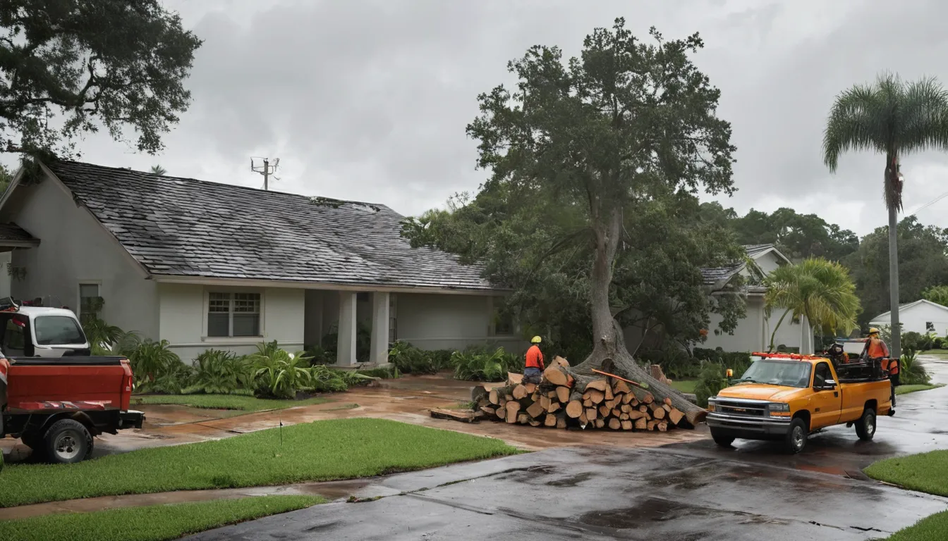 Independent tree provider and homeowner reviewing a storm-fallen tree beside a Davie home